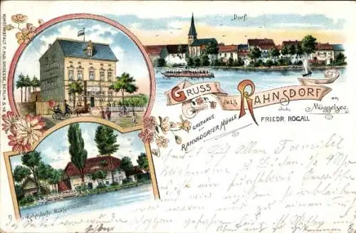 Litho Berlin Köpenick Rahnsdorf, Gasthaus zur Rahnsdorfer Mühle, Dorf, Müggelsee