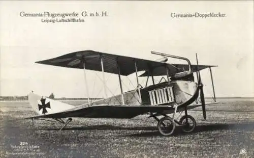 Ak Flugzeug Germania Doppeldecker, Sanke 324