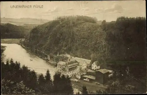 Ak Lauenhain Mittweida in Sachsen, Lauenhainer Mühle, Wald, Berge, Fachwerkhäuser