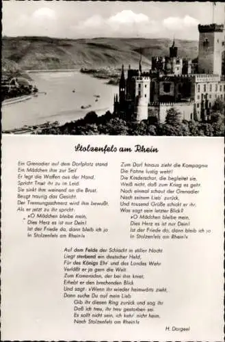 Ak Stolzenfels Koblenz am Rhein, Gesamtansicht, Verse, Stolzenfels am Rhein