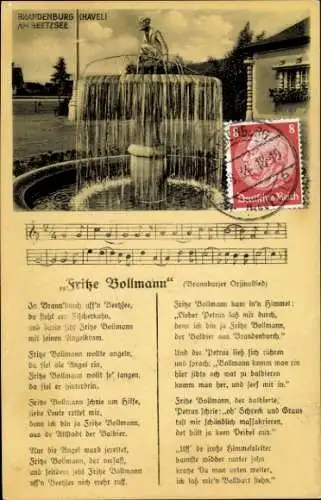 Ak Brandenburg an der Havel, Am Beetzsee, Gedicht Fritze Bollmann, Brunnen