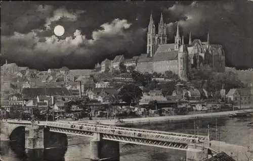 Ak Meißen an der Elbe, Albrechtsburg, Dom, Mondlicht