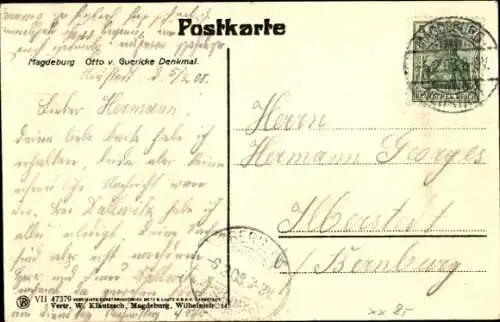 Ak Magdeburg an der Elbe, Otto von Guericke Denkmal, Straßenpartie