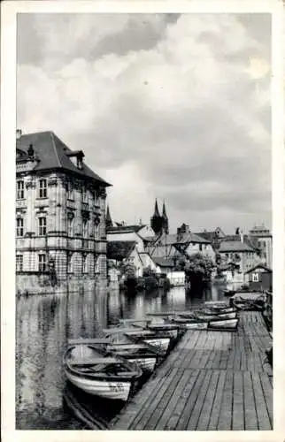 Ak Bamberg in Oberfranken, Steg, Boote, Wasserschloss Concordia