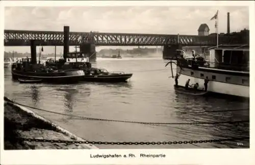 Ak Ludwigshafen am Rhein, Fluss, Dampfer, Brücke