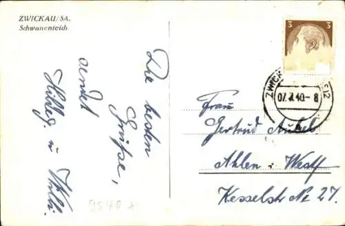 Ak Zwickau in Sachsen, Schwanenteich