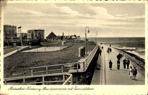 Ak Nordseebad Norderney Ostfriesland, Strandpromenade, Tennisplätze