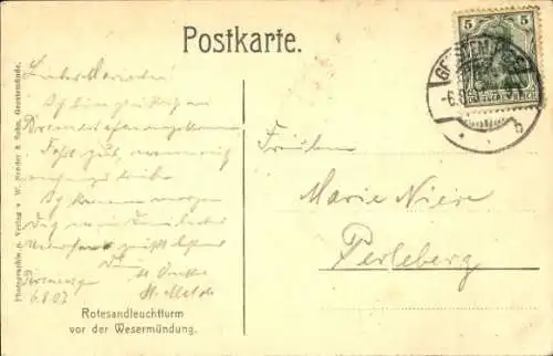 Ak Butjadinge, Leuchtturm Roter Sand, Wesermündung