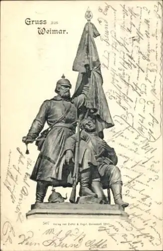 Ak Weimar in Thüringen, Denkmal, Soldat mit Fahne