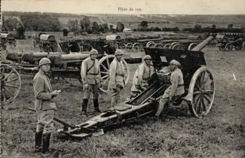 Ak Pièce de 105, Französisches Geschütz, Soldaten, Feldübung