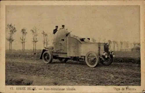 Ak Armée belge, Auto mitrailleuse blindée, Pays de France, Belgisches Panzerfahrzeug