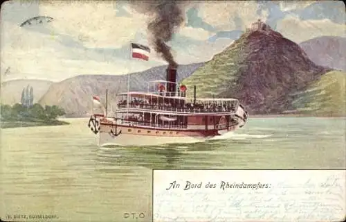 Künstler Ak Rheindampfer, Rhein Dampfschifffahrt Kölnische und Düsseldorfer Gesellschaft