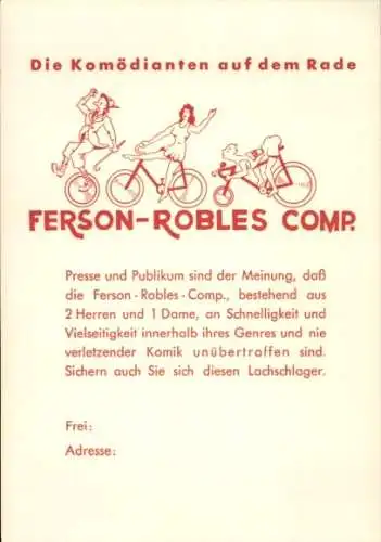 Ak Ferson-Robles Comp., Komödianten auf dem Rade, Akrobaten