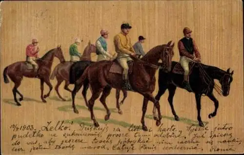 Künstler Ak Jockeys auf Rennpferden