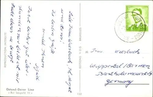 Ak Ostend Dover Linie, Dampfer Roi Léopold III