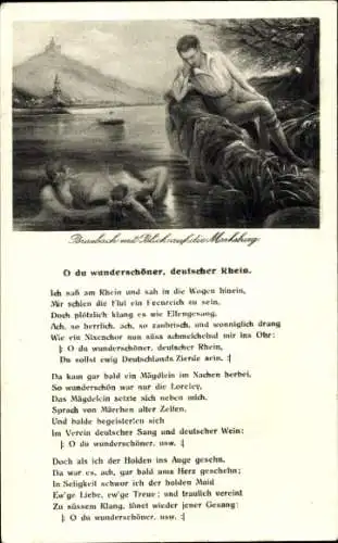 Lied Ak O du wunderschöner, deutscher Rhein, Braubach mit Marksburg