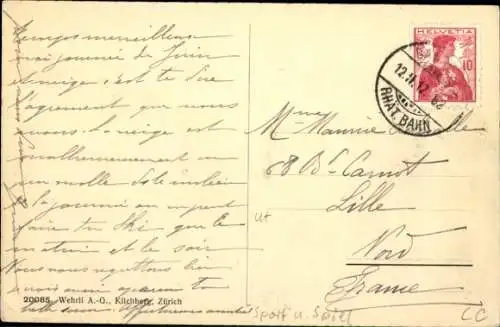 Ak Schweiz, Mann und zwei Frauen auf einem Schlitten