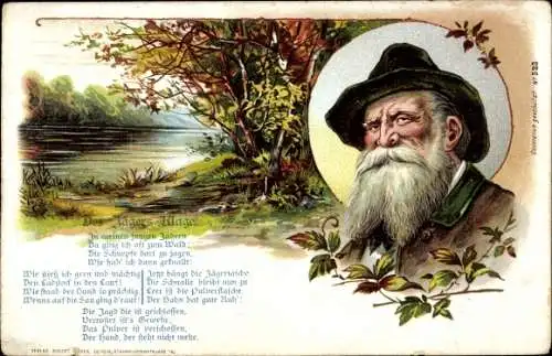 Litho Bärtiger alter Mann, Portrait, Landschaft