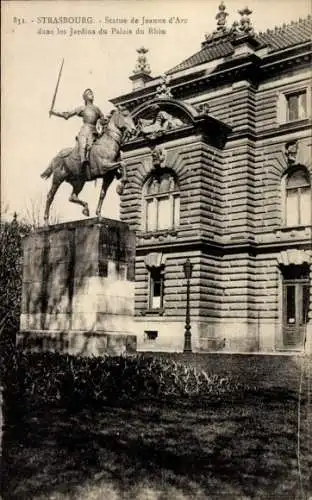 Ak Strasbourg Straßburg Elsass Bas Rhin, Statue de Jeanne d'Arc, Jardin du Palais du Rhin