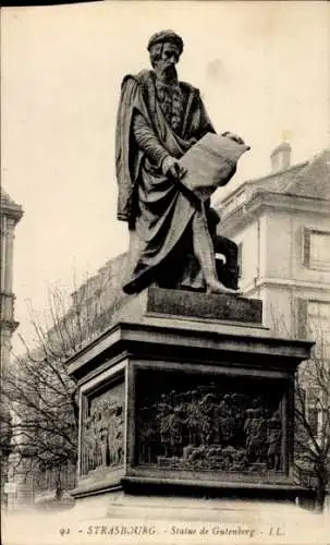 Ak Straßburg Straßburg Elsass Bas-Rhin, Gutenberg-Statue