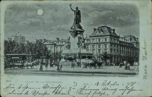 Mondschein Ak Paris III, Place de la République bei Nacht