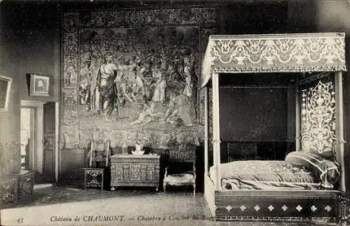 Ak Saint Bonnet de Joux Saône et Loire, Château de Chaumont, Schlafzimmer