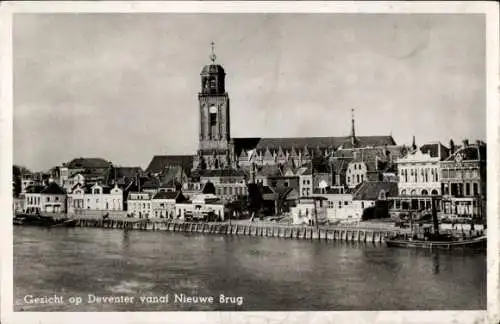 Ak Deventer Overijssel Niederlande, Blick von der neuen Brücke, Turm