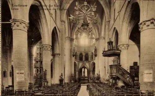 Ak Zoutleeuw Léau Flämisch Brabant, Innenansicht einer Kirche