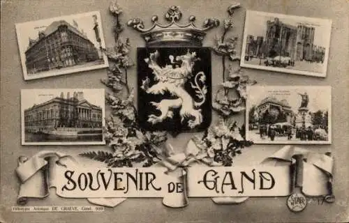 Ak Gand Gent Ostflandern, Wappen, Detailansichten, Denkmal