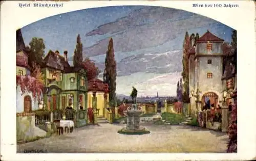 Künstler Ak Wien 1 Innere Stadt, Hotel Münchnerhof, Wien vor 100 Jahren