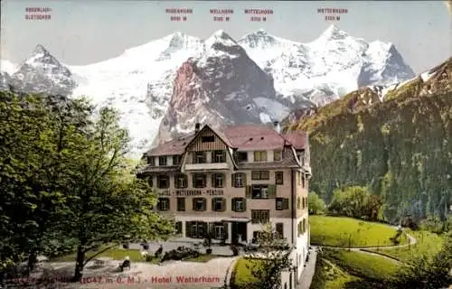 Ak Kanton Bern, Berner Oberland, Hotel Wetterhorn, Bergpanorama