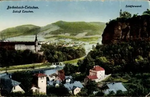 Ak Bodenbach Děčín Tetschen Bodenbach Elbe Reg. Aussig, Schloß mit Ortschaft