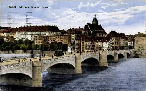 Ak Basel Stadt Schweiz, Mittlere Rheinbrücke