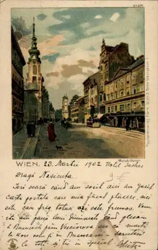 Präge Litho Wien 1 Innere Stadt, Mariahilferstraße, Sonne geprägt