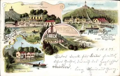 Litho Berlin Köpenick, Müggelberge, Carl Streichhan's Restaurants, Aussichtsturm, Teufelssee