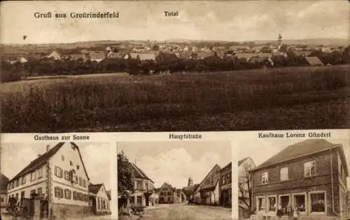 Ak Großrinderfeld in Tauberfranken, Total, Gasthaus zur Sonne, Hauptstraße, Kaufhaus Lorenz Gündert