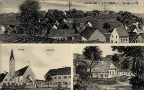 Ak Sittenbach Odelzhausen in Oberbayern, Kirche, Schulhaus, Gasthaus, Totalansicht