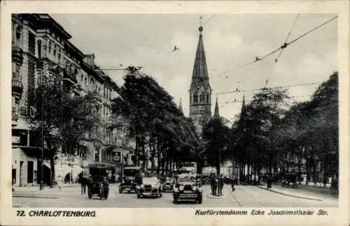 Ak Berlin Charlottenburg, Kurfürstendamm Ecke Joachimsthaler Str., Verkehr, Kirche