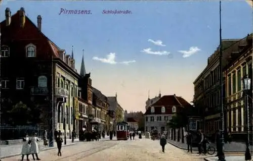 Ak Pirmasens am Pfälzerwald, Schlossstraße, Straßenbahn