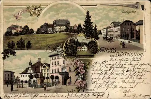 Litho Bad Aibling im Kreis Rosenheim Oberbayern, Ludwigsbad, Milchhäusl, Maxlrain, Kurhotel Duschl