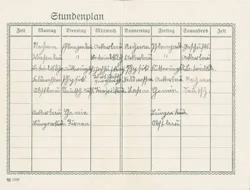 Stundenplan vor 1945, von Georg Beckmann