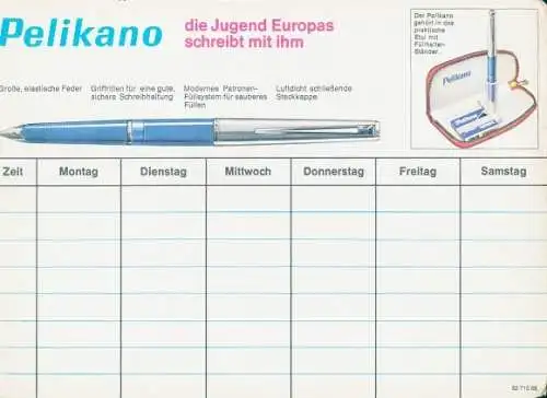 Stundenplan Pelikan Peilikano die Jugend Europas schreibt mit ihm, Markana