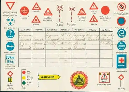 Stundenplan, Bikuben, dänische Verkehrsschilder