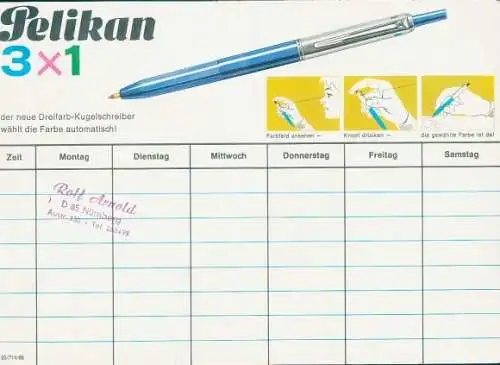 Stundenplan Reklame Pelikan, Dreifarb-Kugelschreiber