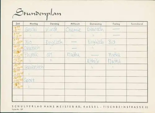 Stundenplan, Schulverlag Hans Meister KG, Kassel