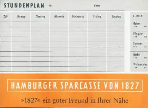 Stundenplan Hambuger Sparkasse von 1827, Tierspuren Abdrücke von Wildtieren um 1960