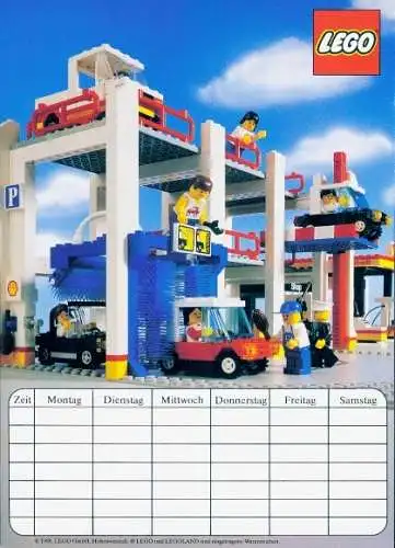 Stundenplan LEGO Legoland City, Dänisch, Parkgarage, Waschstraße mit Fahrzeugen 1988