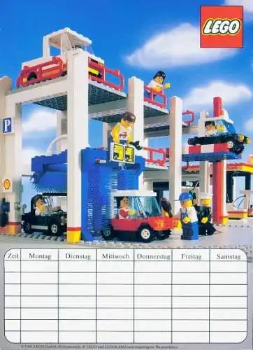 Stundenplan LEGO Legoland City, Dänisch, Parkgarage, Waschstraße mit Fahrzeugen 1988