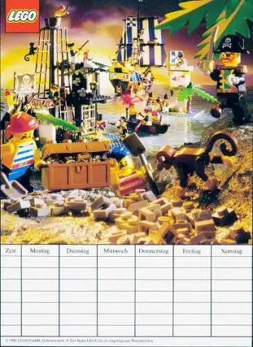 Stundenplan (mit Tageseinteilung) LEGO, Dänisch, Piratenwelt Sets 6274, 6270 Pirateninsel um 1980