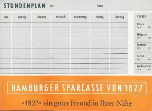 Stundenplan Hambuger Sparkasse von 1827, Tierspuren Abdrücke von Wildtieren um 1960